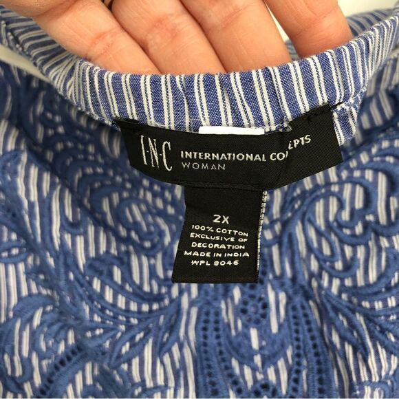 🆕 INC Boho Embroidered Off Shoulder Flare Sleeve Top 2X NWT - Picture 6 of 7